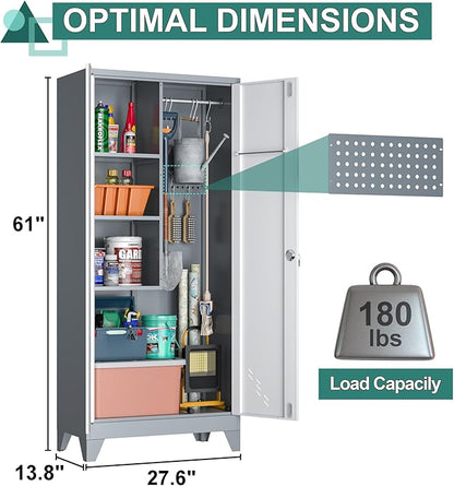 Metal Storage Cabinet with Locking Doors, Broom Closet/Freestanding Bathroom - Image 3