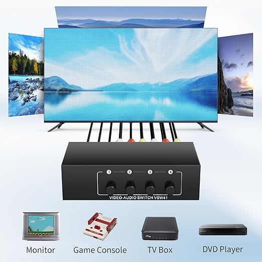 RCA Switch 4 in 1 Out Composite Video L/R Audio Selector Box 4X1, BolAAzuL - Image 6