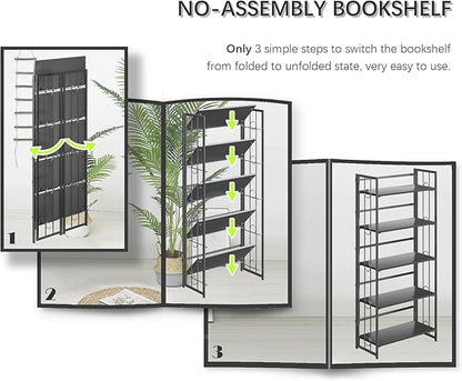 4NM No Assembly 5 Tiers Folding Bookshelf, 59.4" H Foldable Storage Shelves - Image 5