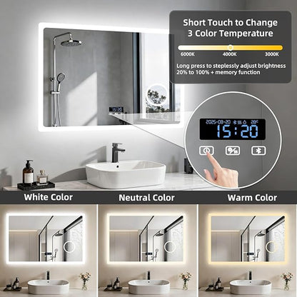 LUVODI LED Bathroom Mirror Rectangle: 32x24 inch Lighted Makeup Vanity - Image 6