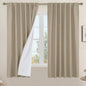 LAMIT 100% Blackout Natural Linen Curtains, 63 Inches Linen Textured Thermal by LAMIT