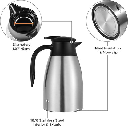 Tiken 51 Oz Thermal Coffee Carafe, Stainless Steel Insulated Vacuum Coffee - Image 4