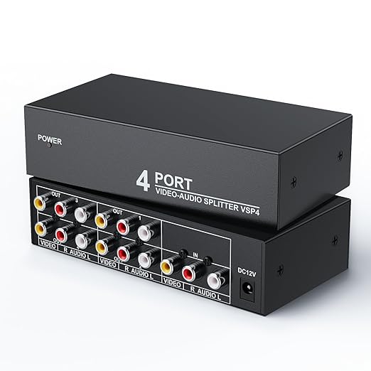 3 RCA Splitter Box 1 in 4 Out, 4 Way Composite RCA AV Distribution Duplicator by BolAAzuL