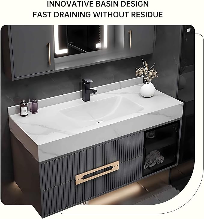 Floating Bathroom Vanity with Sink, 36IN Bathroom Vanities Cabinet Includes LED - Image 3