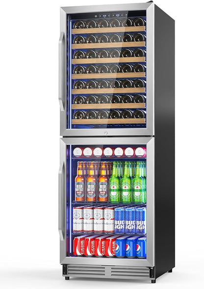 24 Inch Wide Wine and Beverage Refrigerator, 2 IN 1 Dual Zone Wine Cooler by Velivi