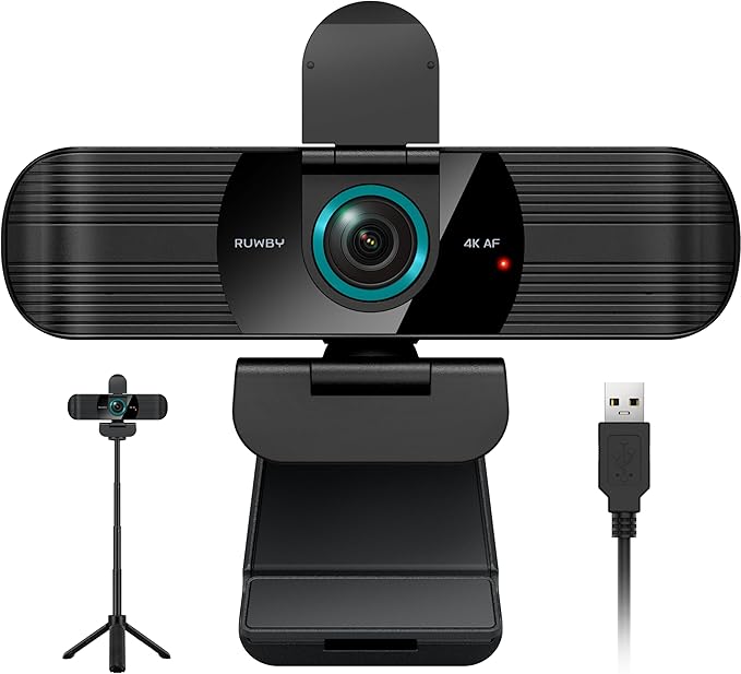 RUWBY UHD 4K Webcam with Built-in Dual Mics, Wide-Angle Lens, Privacy Cover by Unknown