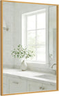 24''x36'' Gold Bathroom Mirror | Antique Brass Deep-Set Recessed Metal Frame | by Pocetry
