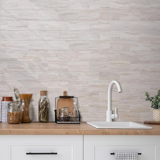 AULIGET 4-Piece Beige Slate Peel and Stick Backsplash Wall Tiles, Laundry Room - Image 2