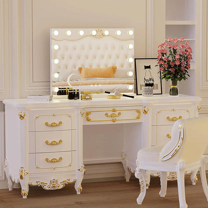 Hollywood Vanity Mirror with Lights, 15 Light Bulbs，3 Color Lights，Make Up Lighted Mirror, Aluminum Metal Frame,USB Charging Port（23" x 18"）