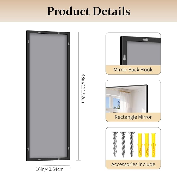 Black Bathroom Mirror for Wall, 16x48 Inch Rectangle Mirror - Image 6
