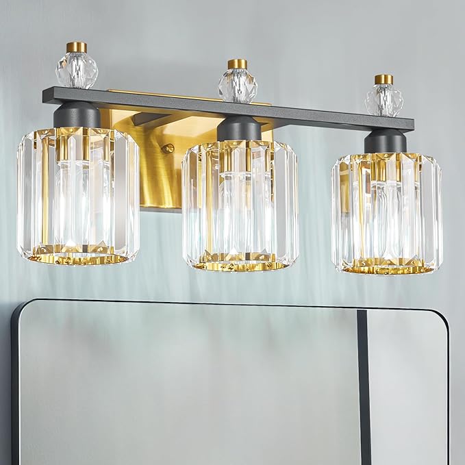 FDPBY Bathroom Vanity Lights 3-Light Sand Black Gold Modern Crystal Vanity by FDPBY
