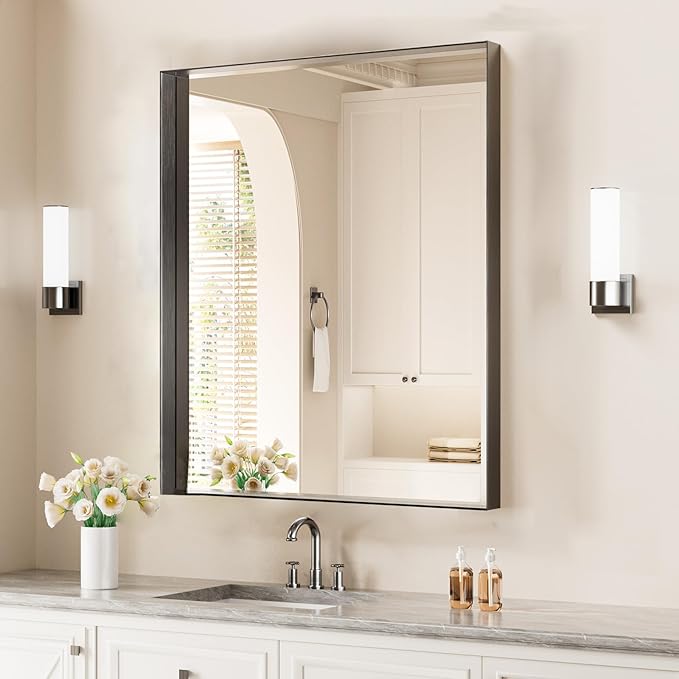Koonmi 24x36 Inch Black Metal Framed Bathroom Mirror - Image 2