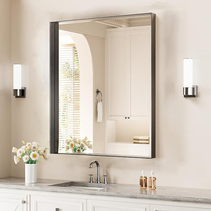 Koonmi 24x36 Inch Black Metal Framed Bathroom Mirror - Image 2