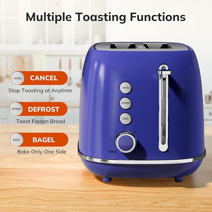 Keenstone Retro 2-Slice Stainless Steel Toaster - Image 2