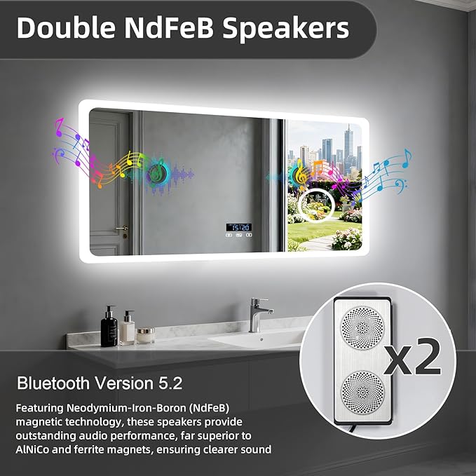 LUVODI Bathroom LED Wall Mirror: 48x24 inch Rectangle Makeup Vanity - Image 4