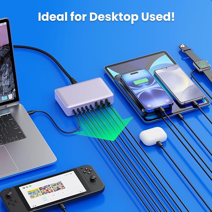 USB C Charger 300W USB C Charger Block 8-Ports GaN IV Fast Charging Station - Image 6