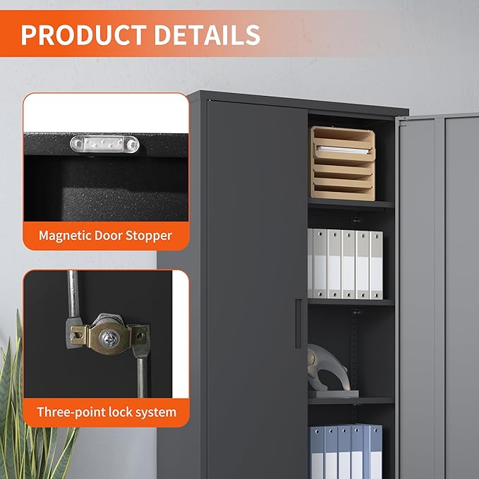 Metal Storage Cabinet with Adjustable Shelves, Garage Tool Cabinet with 2 - Image 4