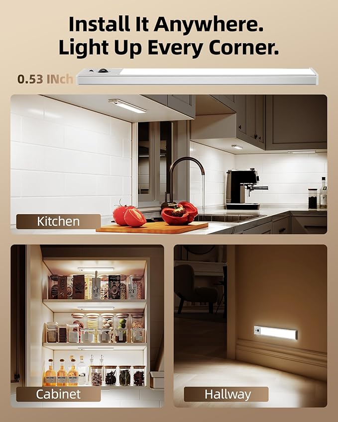 EZVALO 5 Pack Under Cabinet Lighting, 2400mAh Rechargeable Motion Sensor Light - Image 9