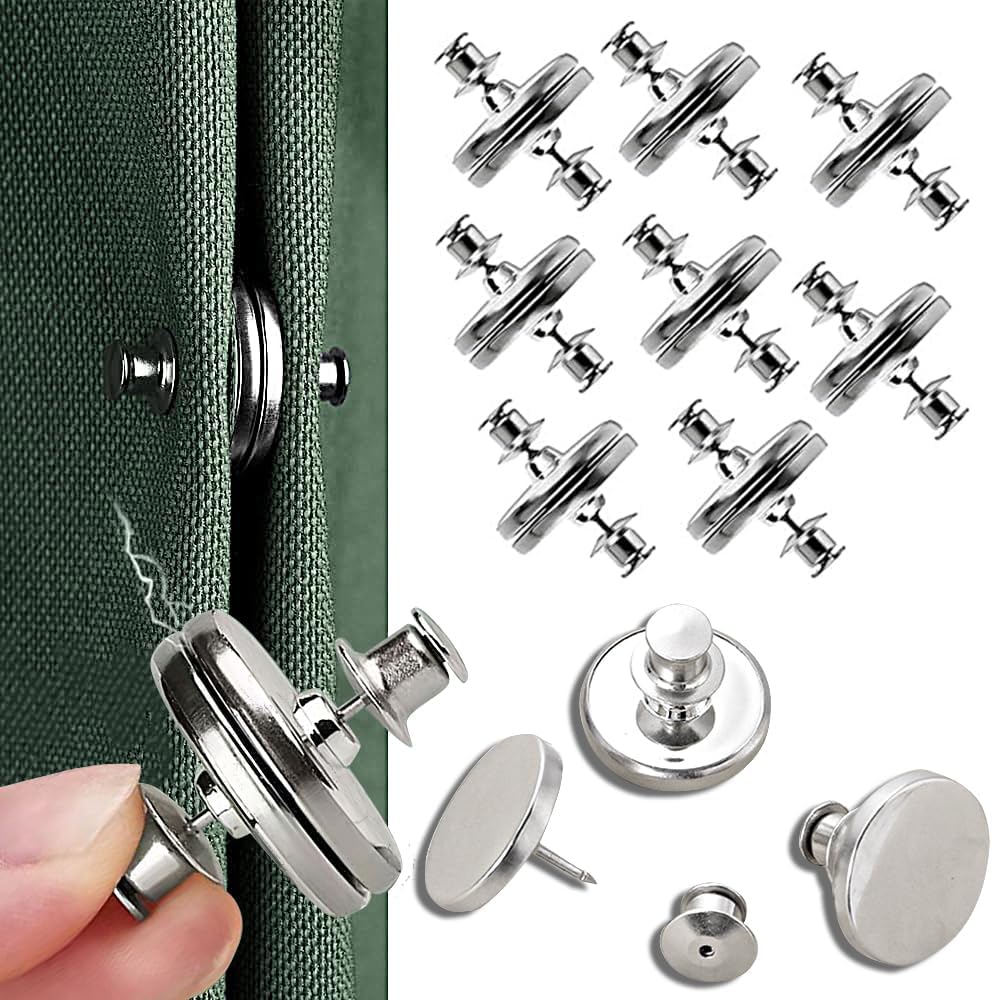 8 Pairs Magnetic Curtain Clips,Double Sided Magnetic Suction Curtain Magnets Closure Prevent Light Leaking Keep Curtain Closed for Home Bedroom Office Curtain Draperies(Sliver)