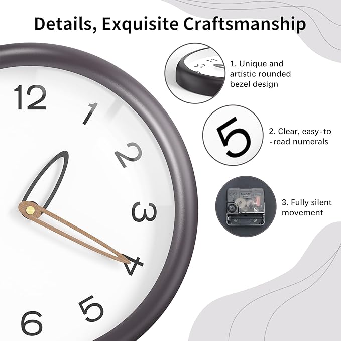 lanktoo Modern Wall Clock, Battery Operated, Tempered Glass, Bathroom - Image 3