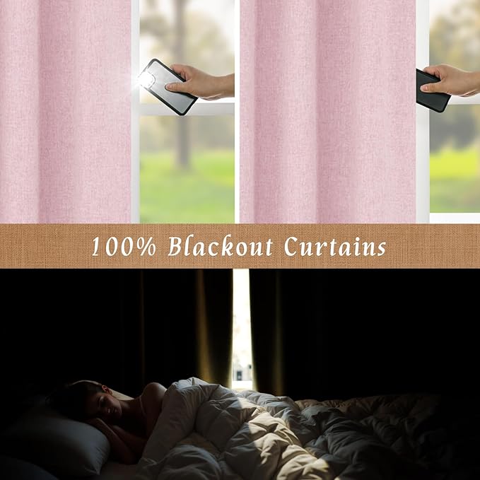 LAMIT 100% Blackout Linen Curtains 63 Inches Long, Linen Textured Living Room - Image 3