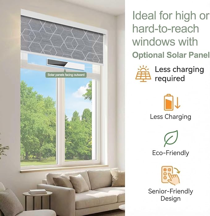 Tipiace Motorized Blinds with Remote Window Roller Shade Wireless Rechargeable - Image 7
