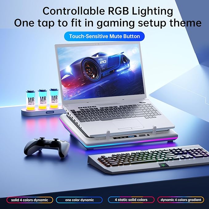llano RGB Laptop Cooling Pad, Powerful Turbofan, Quiet Cooling, Touch Control - Image 3