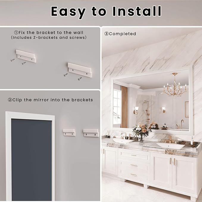 Amorho Bathroom Mirror, 48x40 Inch White Framed Bathroom Mirrors - Image 7