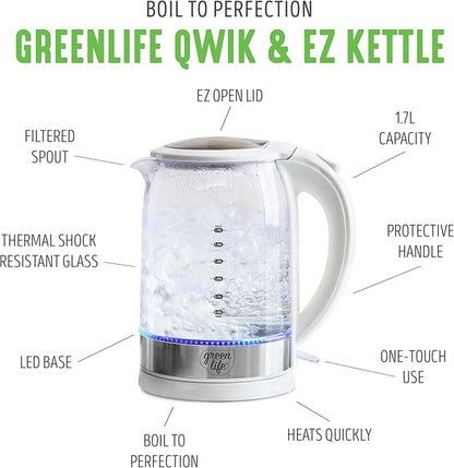 GreenLife 1.7 Liter Glass Electric Kettle, Easy One Touch Use, Quick Heating - Image 3