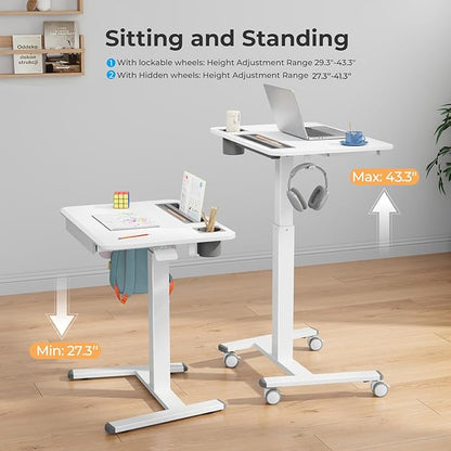 Mobile Standing Desk with Drawer, Portable Laptop Cart on Wheels, Height - Image 5