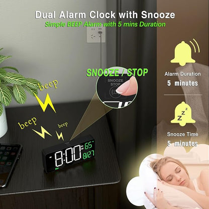 KOSUMOSU Digital Alarm Clocks for Bedrooms, 6.7in Black Small Digital Clock for - Image 6