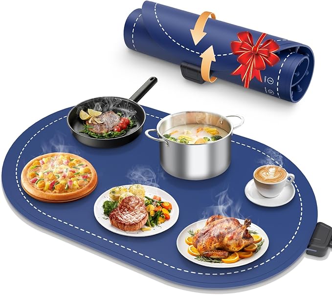 Warming Mat for Food with Adjustable Temperature Timer, 10S Fast Heating by seenlast