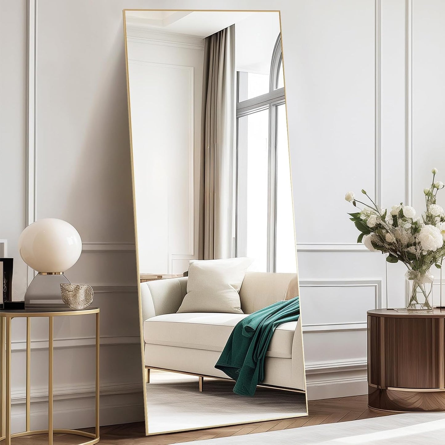 NEWBULIG 64"x21" Full Length Mirror, Full Body Floor Mirror, Gold-Rect | Aluminum Alloy Thin Frame, Wall or Standing Mirrors for Bedroom, Living Room, Dressing Room