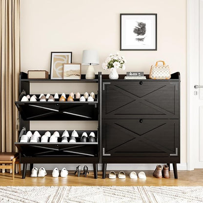 Shoe Storage Cabinet with 2 Flip Drawers & Adjustable Shelves, Freestanding - Image 6