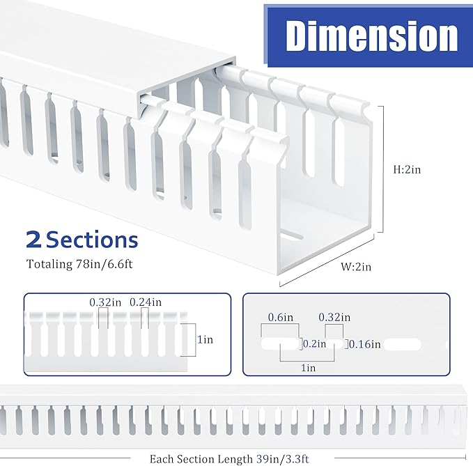 ZhiYo 2x2in Professional Server Rack Cable Management Raceway, 6.6ft Cable - Image 2