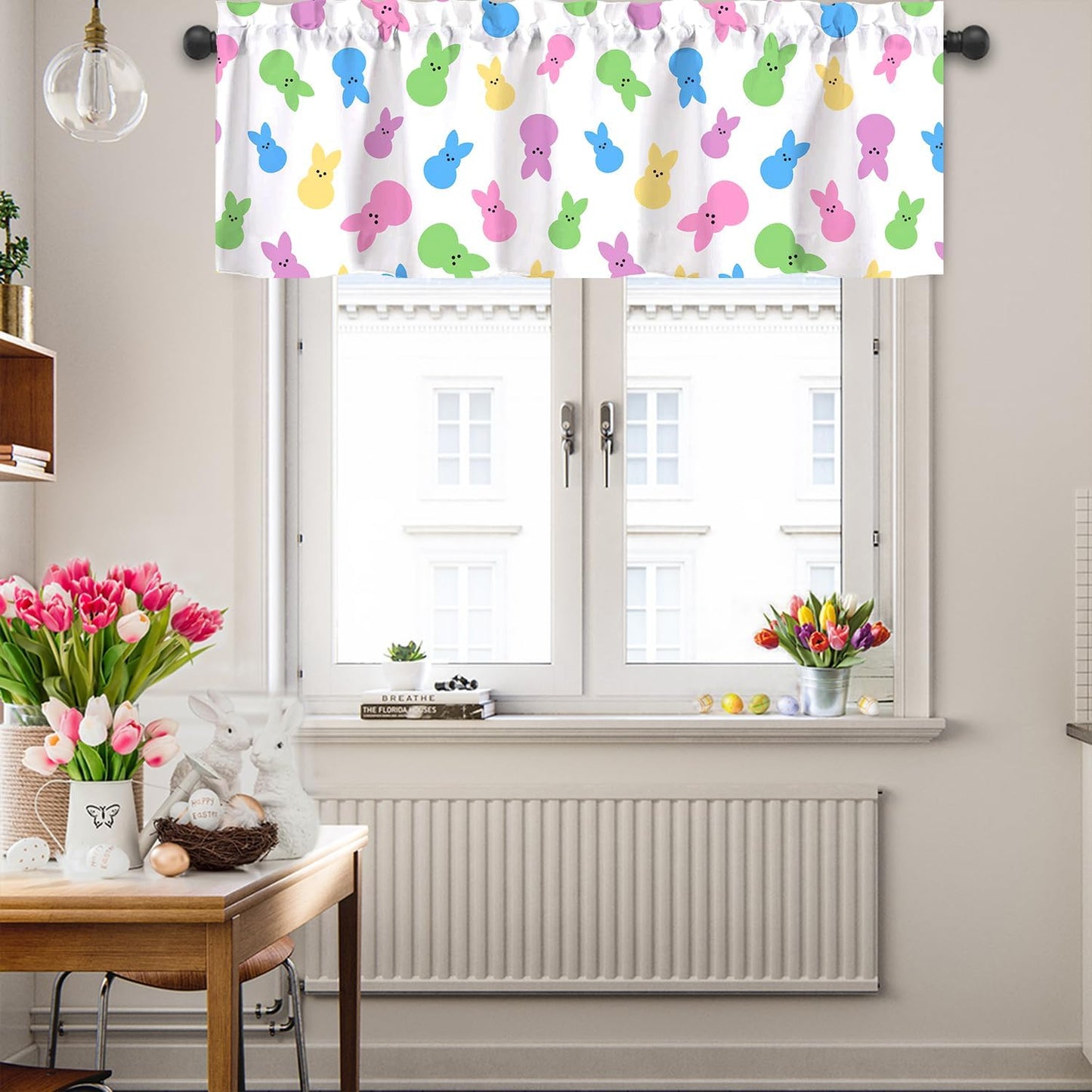 Limike Kitchen Valances for Windows 54" x 18", Colorful Bunny Kitchen Curtains Valances, Decorations for Windows, Cute Window Treatments Drapes for Bedroom Living Room, 1 Panel