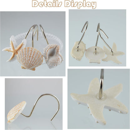 Seashell Shower Curtain Hooks 12pcs Beach Shower Curtain Rings Bath Shower Hooks Rust Proof Curtain Hangers Coastal Bathroom Accessories Decors