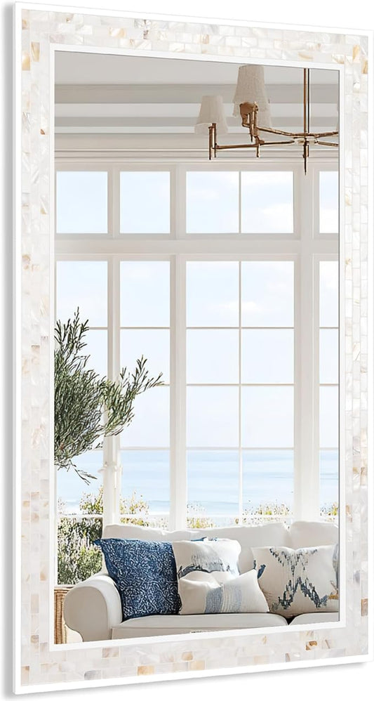 Tanmicoshomy 20x 28 Inch Rectangle Wall Mirror, Natural Shell Framed by Tanmicoshomy