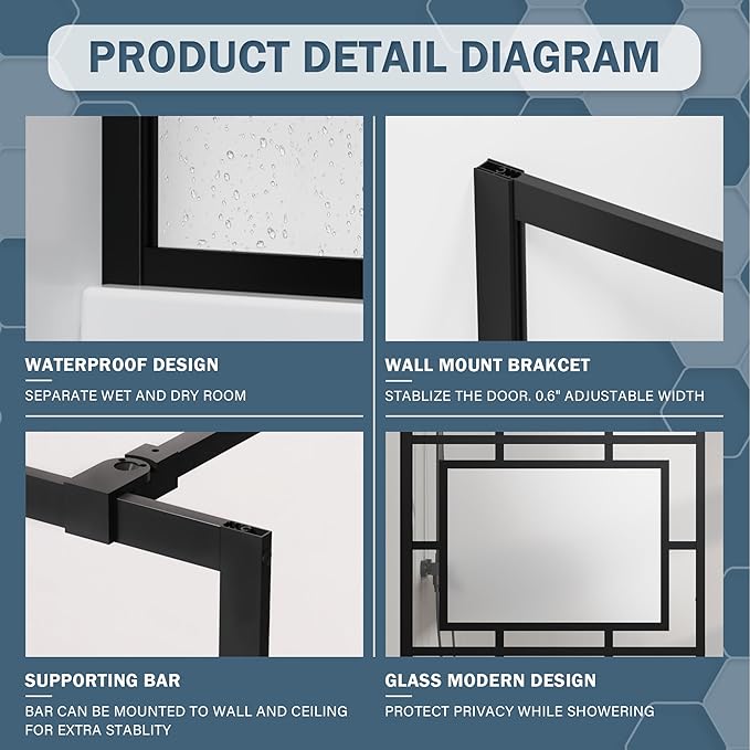 Goodyo 34” X 72” Glass Shower Door Fixed Framed Shower Screen Tempered Glass - Image 5