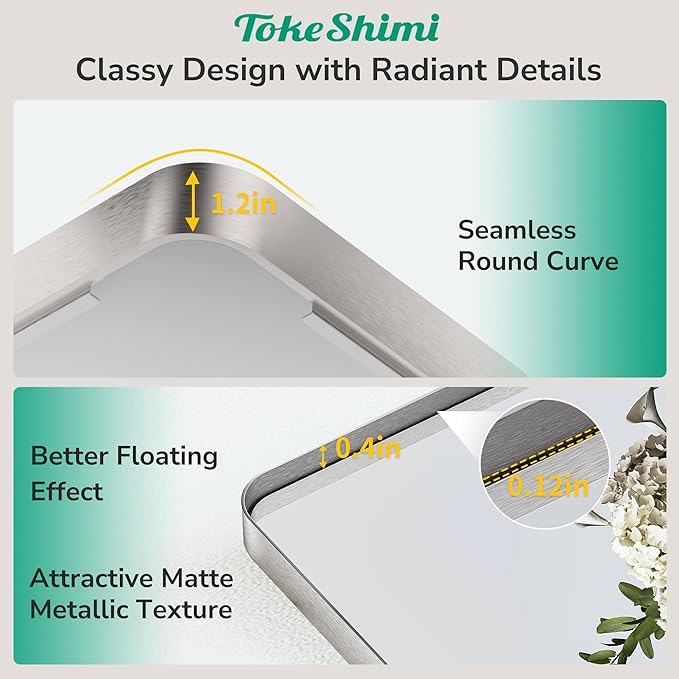 TokeShimi 24x32 Brushed Nickel Bathroom Mirror, Vanity Mirror - Image 3