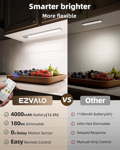EZVALO 3 Pack Under Cabinet Lighting, 4000mAh Rechargeable Motion Sensor Light - Image 2