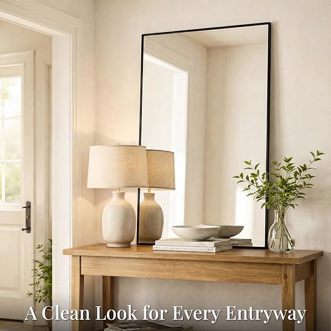 48''x30'' Black Bathroom Mirror, Large Metal Framed Vanity Mirror - Image 8