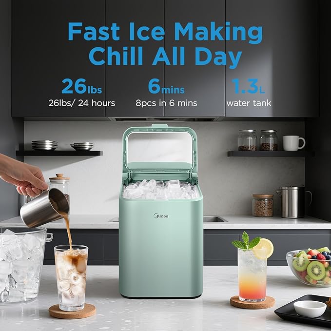 Midea MERI26B1AGN Countertop Bullet-Ice Maker, 8 Ice Bullets Ready in 6 Minutes - Image 2