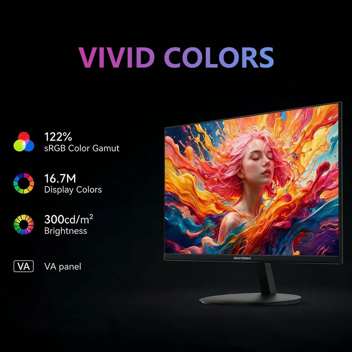 24 Inch Monitor 100Hz 1ms, AMD FreeSync, 100% sRGB, Eye Care