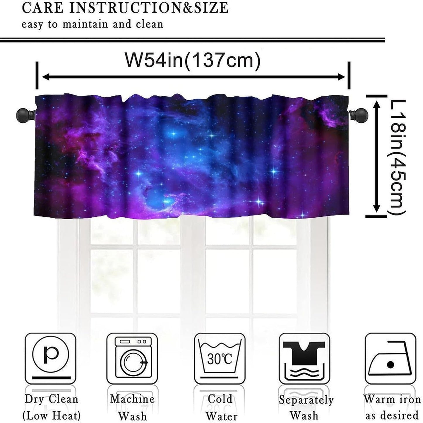 Galaxy Valance Curtain for Kids Room Universe Beautiful Blue Purple Meteor Solar System Planet Outer Space Window Treatment Valances Curtains for Boys Living Room Bedroom Nursery 54x18In