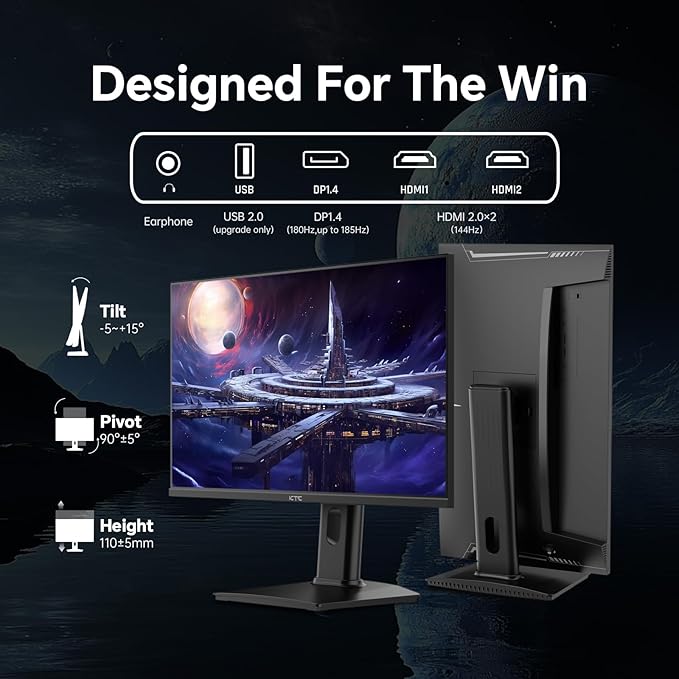 KTC 24 inch Gaming Monitor QHD 180Hz, Fast IPS 1440p Computer Monitor, - Image 4