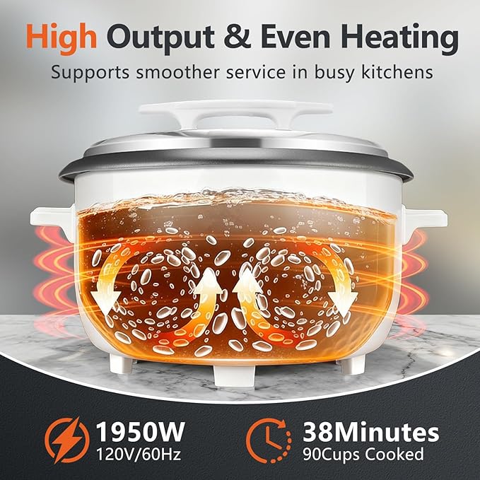 Commercial Rice Cooker, 90-Cup Rice Cooker, 16Qt / 18 L Large Rice Cooker - Image 4