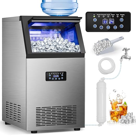 Commercial Ice Maker 120LBS/24H, Stainless Steel Freestanding Ice Maker Machine by RAPSUAR