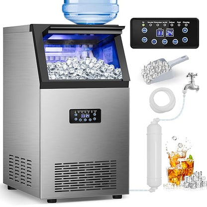 Commercial Ice Maker 120LBS/24H, Stainless Steel Freestanding Ice Maker Machine by RAPSUAR