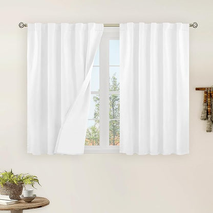 LAMIT 100% Blackout White Linen Curtains, 40 Inches Linen Textured Thermal by LAMIT
